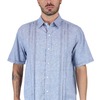 Guayamisa Manga Corta Azul Plúmbago Con Alforza Textura Lino Hombre
